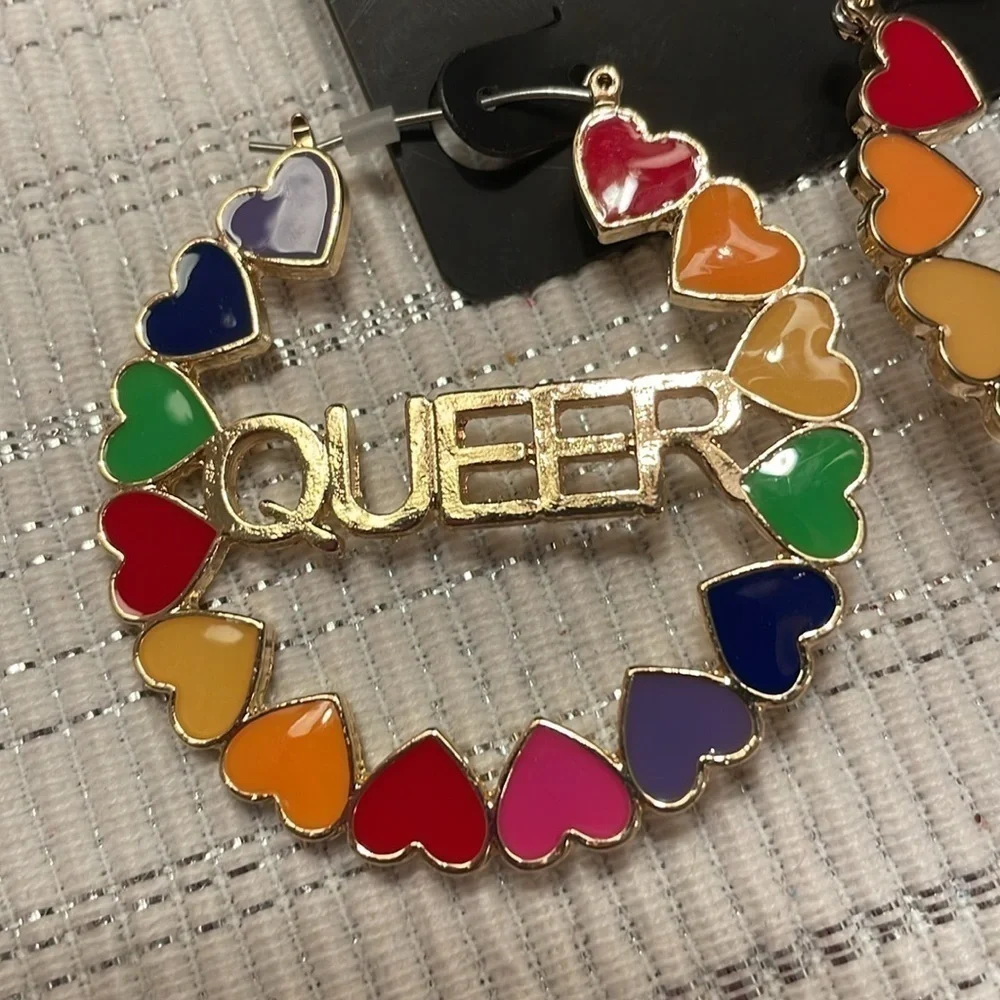 NWT Spencer's Body Rage Pride Earrings Bundle - Rainbow & Queer Heart 2-Pair Set